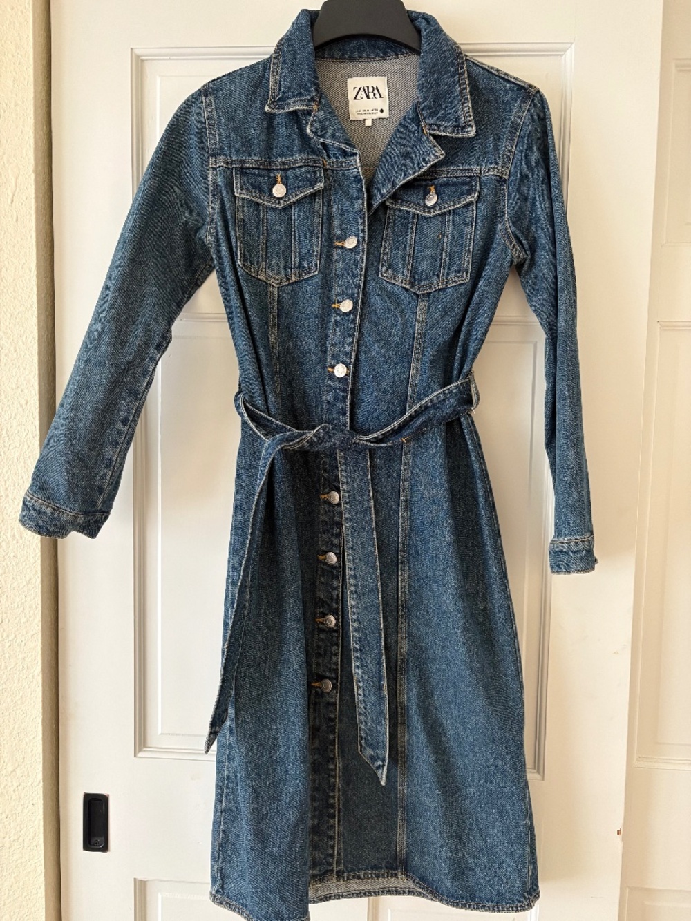 Zara Blue Denim Shirt Dress with Tie Waist